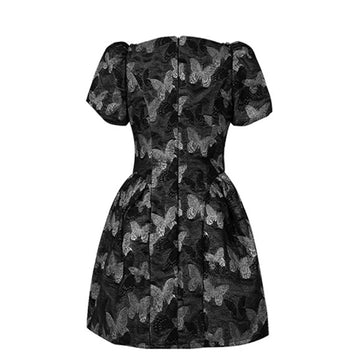 Xajzpa Fashion Women Dress Short Sleeve Square Collar Print Black Elegant Female Party Dresses New Tide